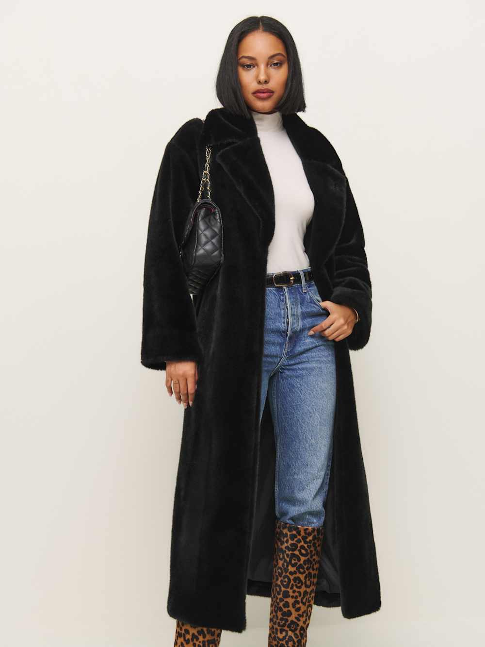 Reformation Chloe Faux Fur Oversized Coat - Black
