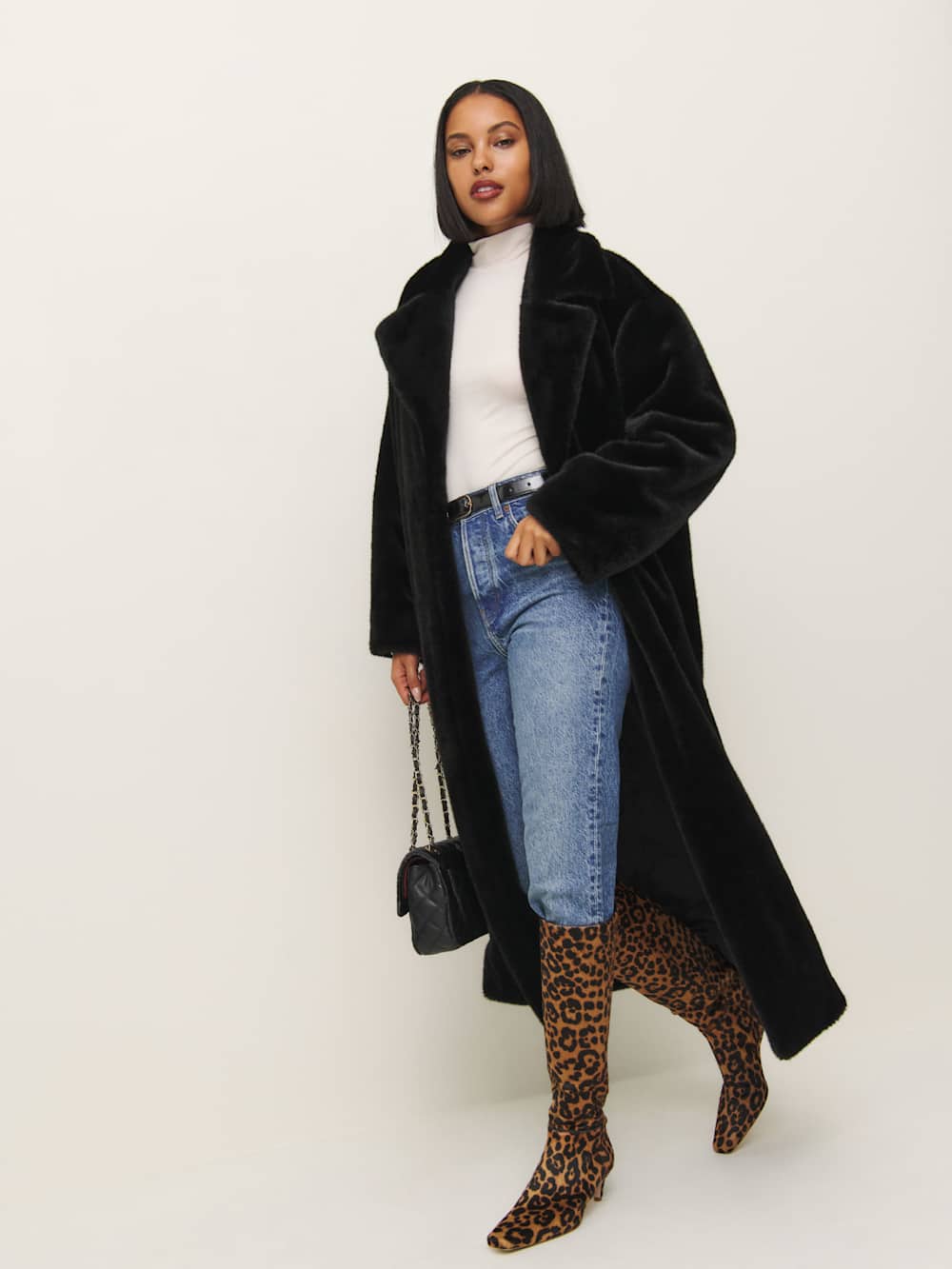 Reformation Chloe Faux Fur Oversized Coat - Black