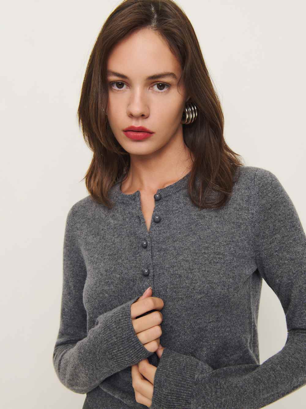 Reformation Caspia Cashmere Cropped Cardigan - Thunder