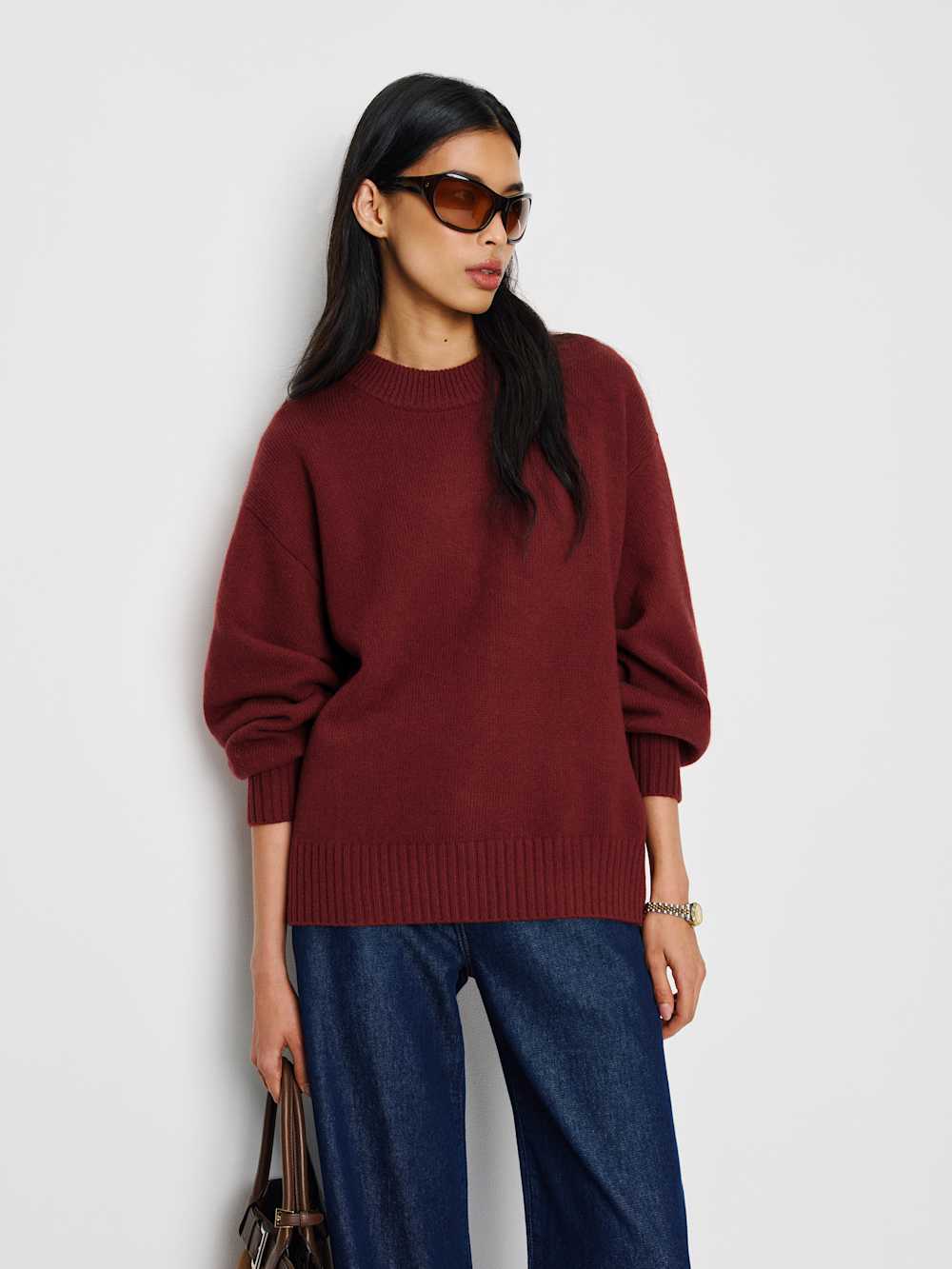 Reformation Cove Cashmere Oversized Crew - Chianti