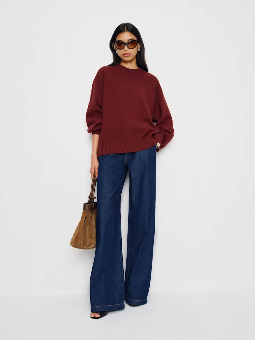 Reformation Cove Cashmere Oversized Crew - Chianti