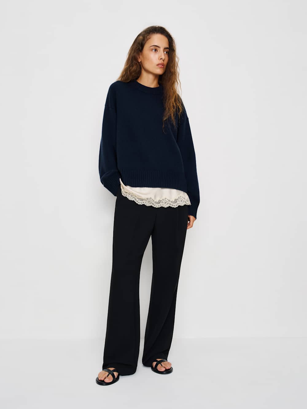 Reformation Cove Cashmere Oversized Crew - Navy