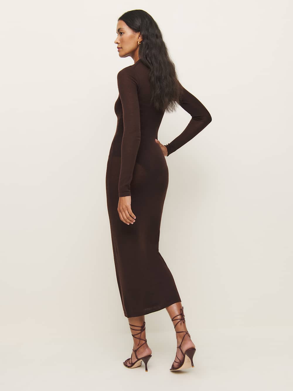 Reformation Eva Regenerative Merino Sheer Sweater Dress - Mole