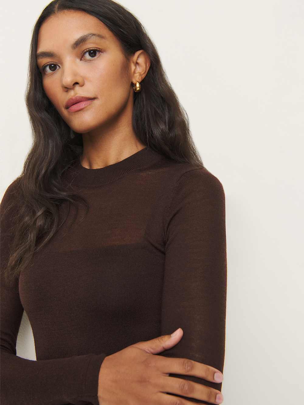 Reformation Eva Regenerative Merino Sheer Sweater Dress - Mole