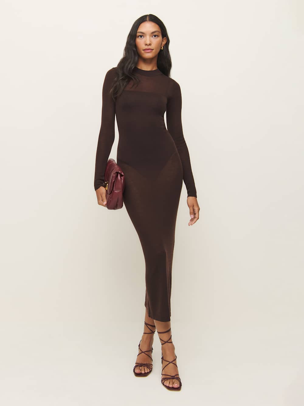 Reformation Eva Regenerative Merino Sheer Sweater Dress - Mole