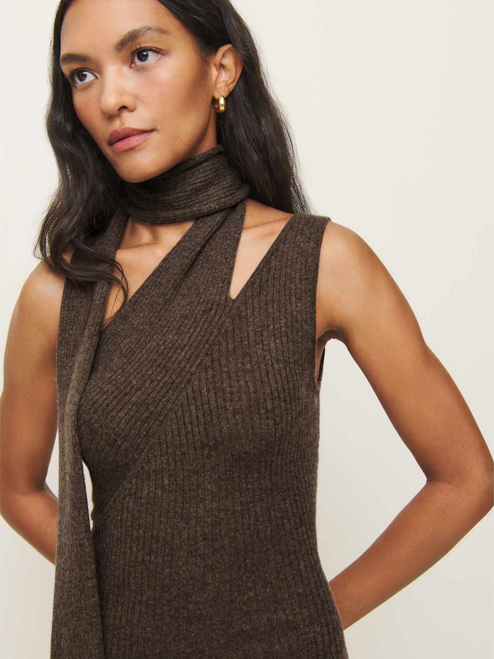 Reformation Julianna Cashmere Scarf Sweater Dress - Walnut
