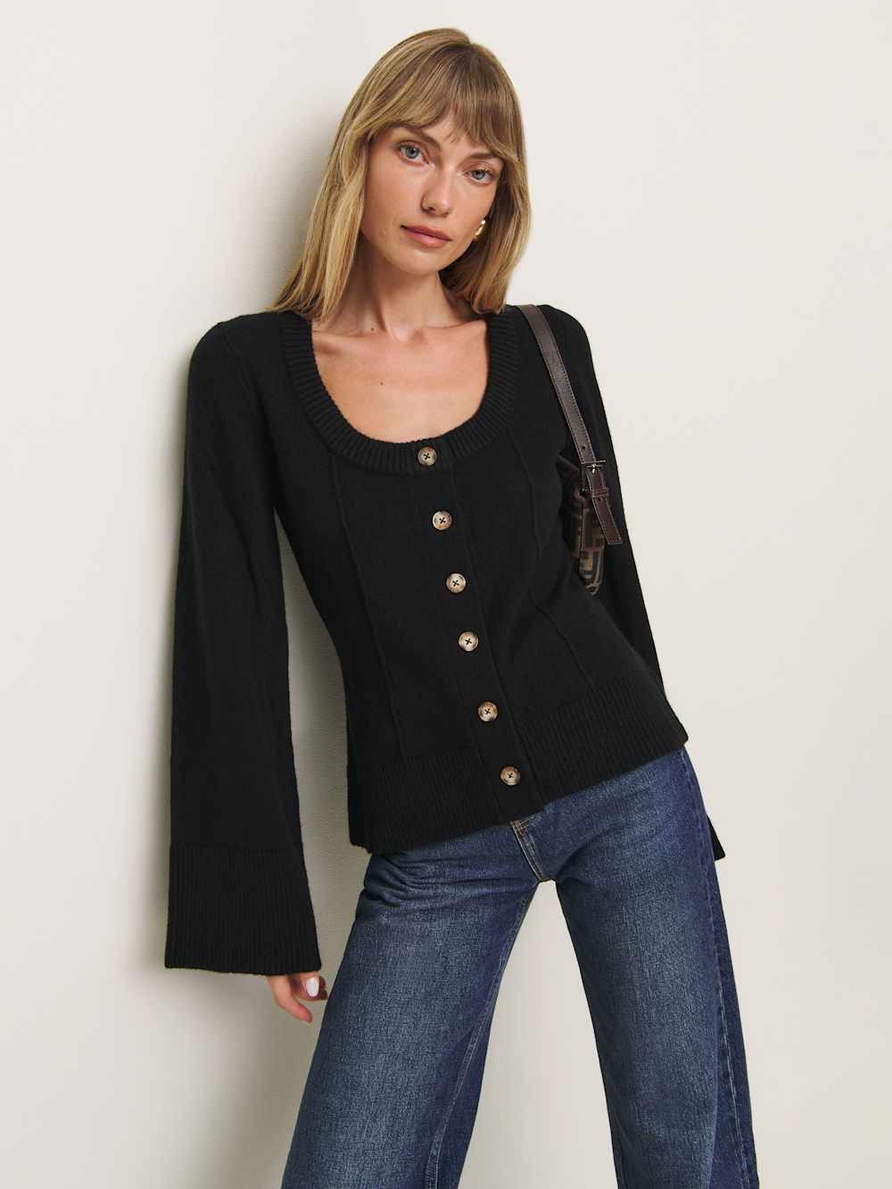 Reformation Karina Regenerative Wool Scoop Neck Cardigan - Black