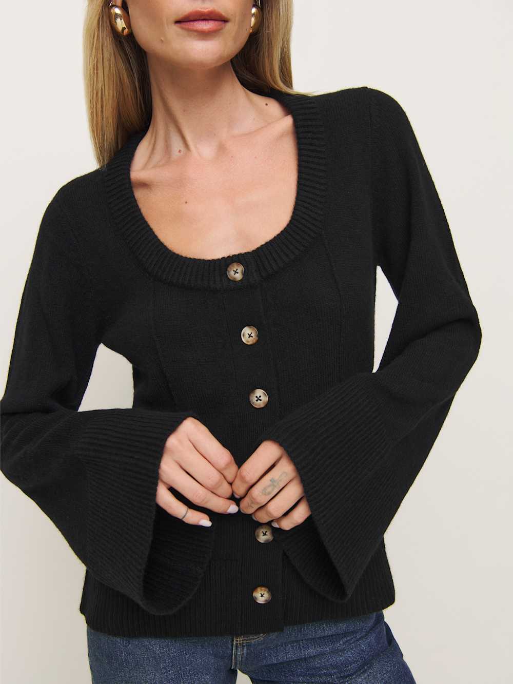 Reformation Karina Regenerative Wool Scoop Neck Cardigan - Black