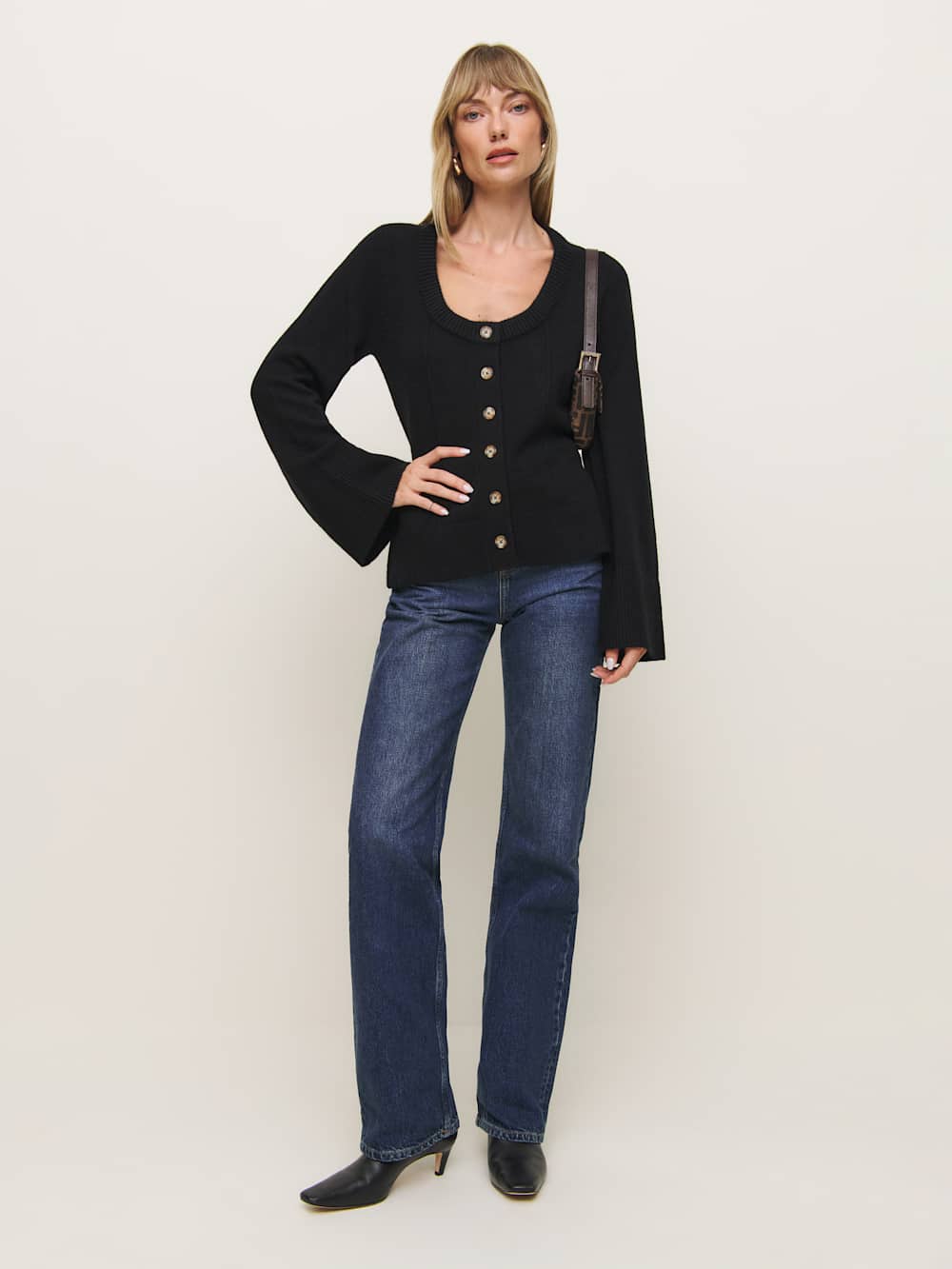 Reformation Karina Regenerative Wool Scoop Neck Cardigan - Black