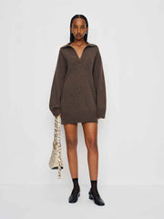 Reformation Maeve Cashmere Polo Dress - Walnut