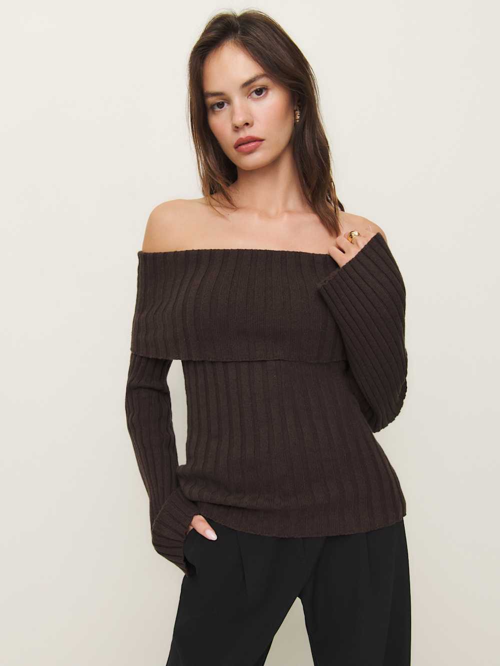 Reformation Lana Cashmere Blend Sweater - Black Bean