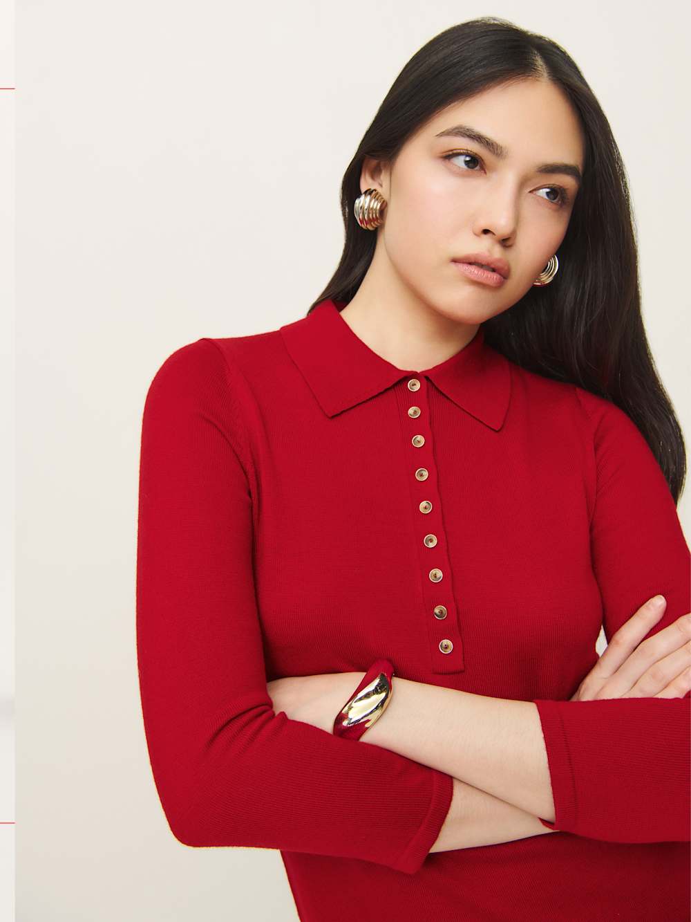 Reformation Luell Regenerative Merino Polo Mini Dress - Lipstick