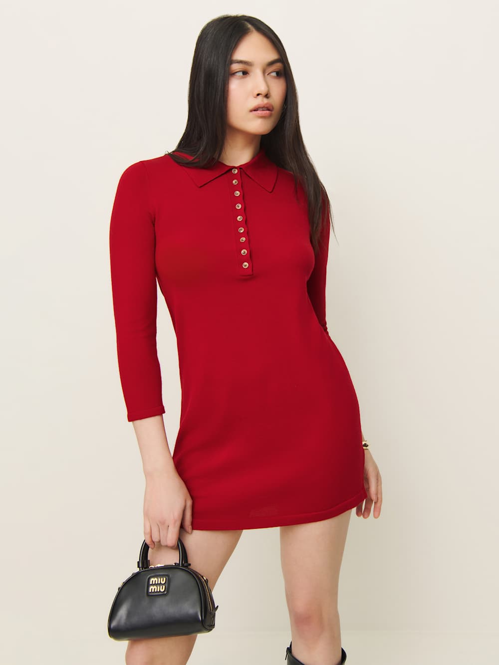 Reformation Luell Regenerative Merino Polo Mini Dress - Lipstick