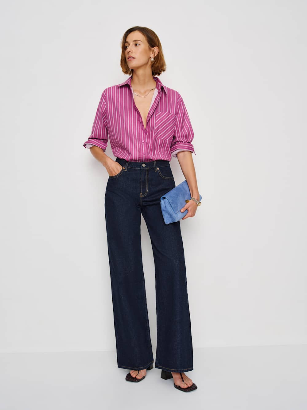 Reformation Eli Oversized Shirt - Hibiscus Stripe