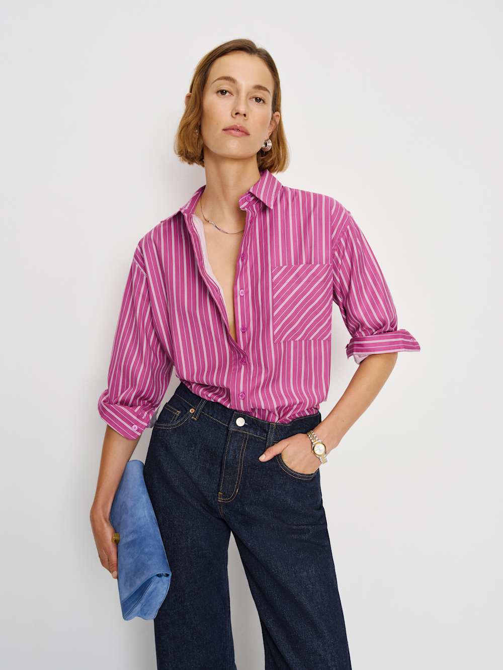 Reformation Eli Oversized Shirt - Hibiscus Stripe