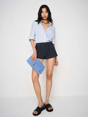 Reformation Veda Rory Leather Short - Navy Suede
