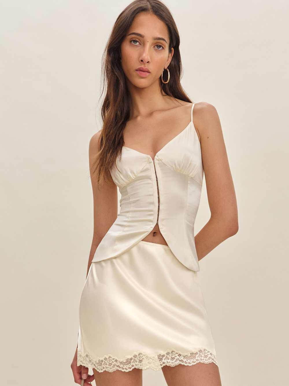 Reformation Neera Satin Skirt - Almond