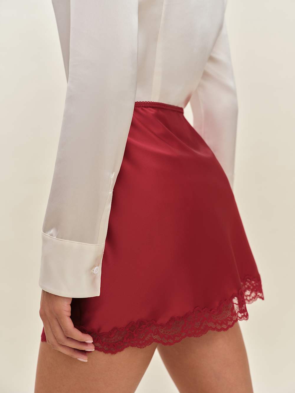 Reformation Neera Satin Skirt - Rubies