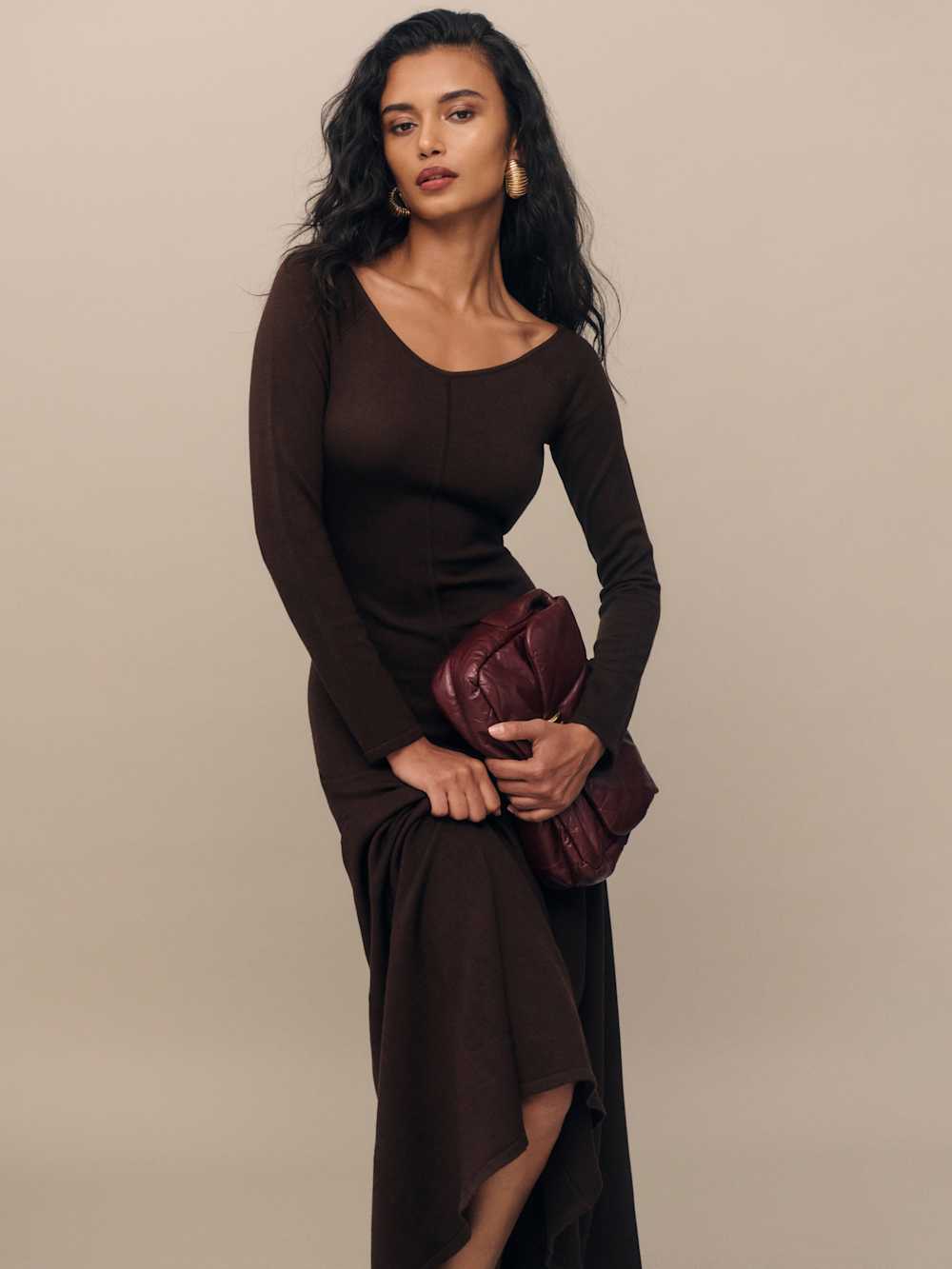 Reformation Livia Regenerative Merino Sweater Dress - Mole