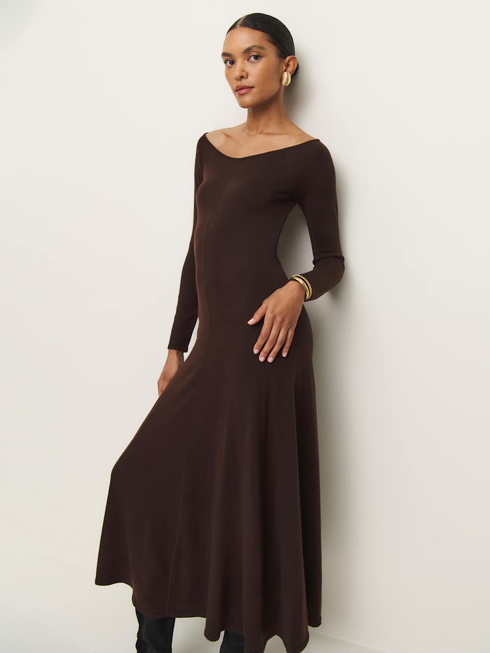 Reformation Livia Regenerative Merino Sweater Dress - Mole