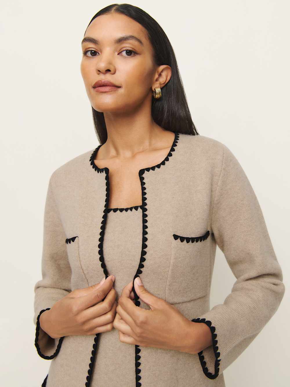 Reformation Isabelle Regenerative Wool Sweater Jacket - Linen
