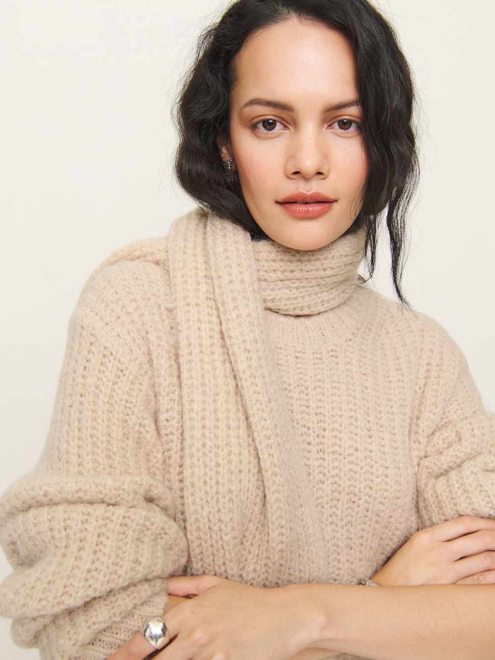 Reformation Spence Scarf Sweater - Wheat