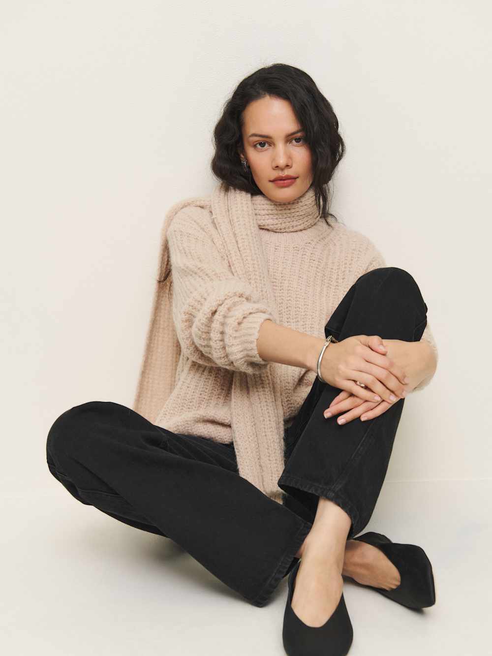 Reformation Spence Scarf Sweater - Wheat
