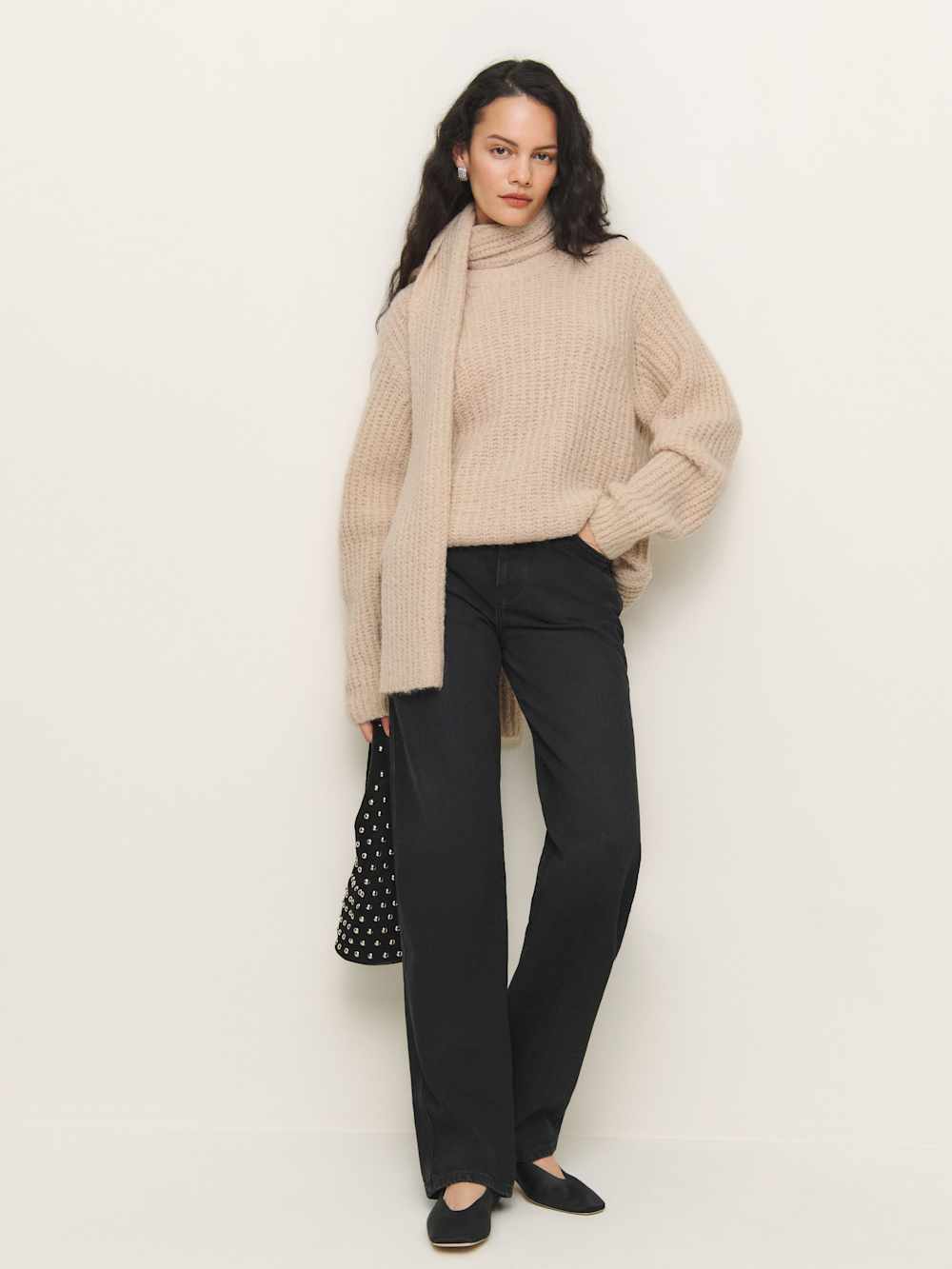 Reformation Spence Scarf Sweater - Wheat