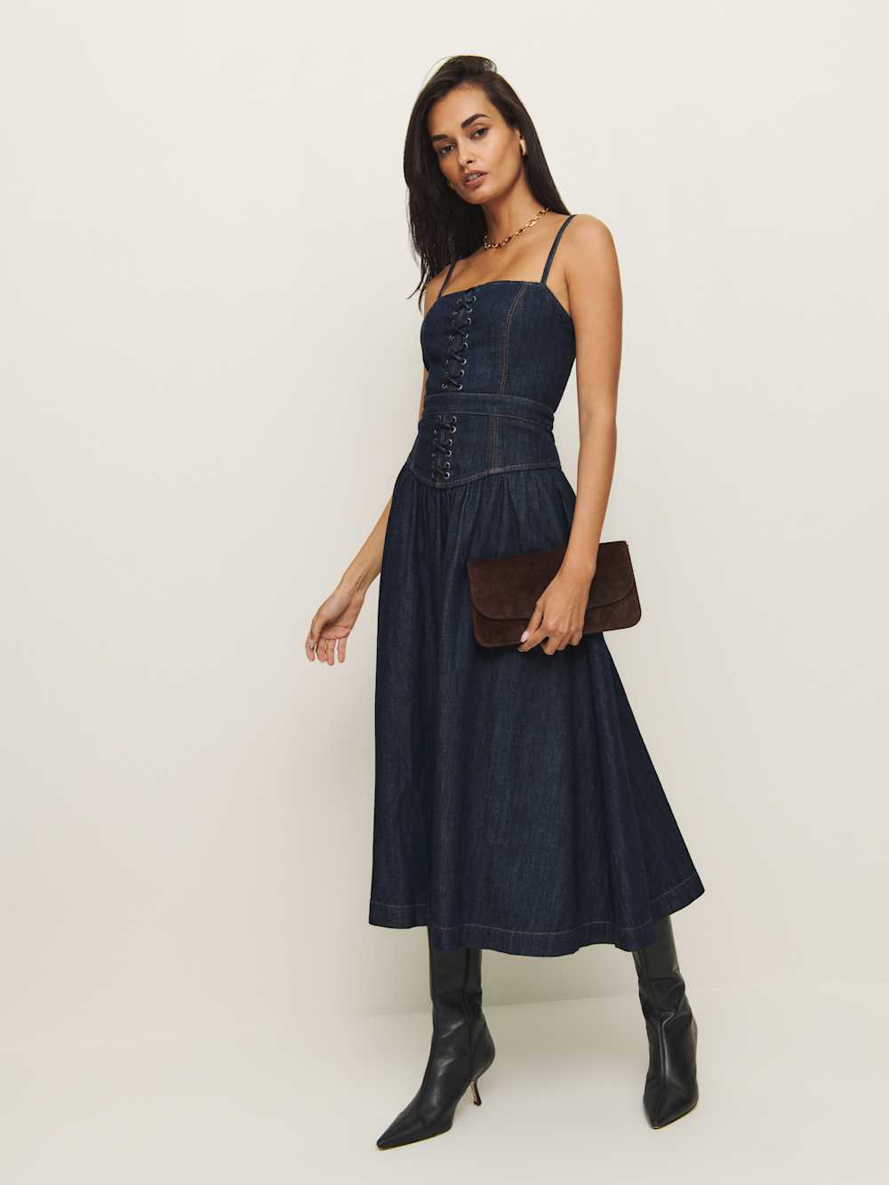 Reformation Florentina Denim Midi Dress - Liffey