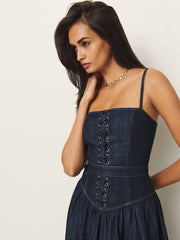 Reformation Florentina Denim Midi Dress - Liffey