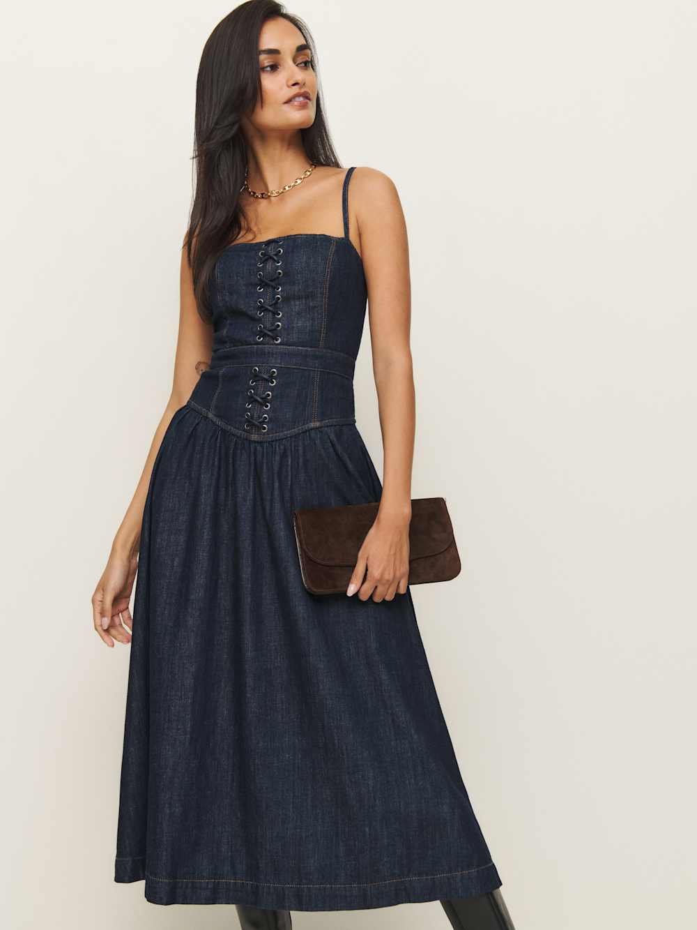 Reformation Florentina Denim Midi Dress - Liffey