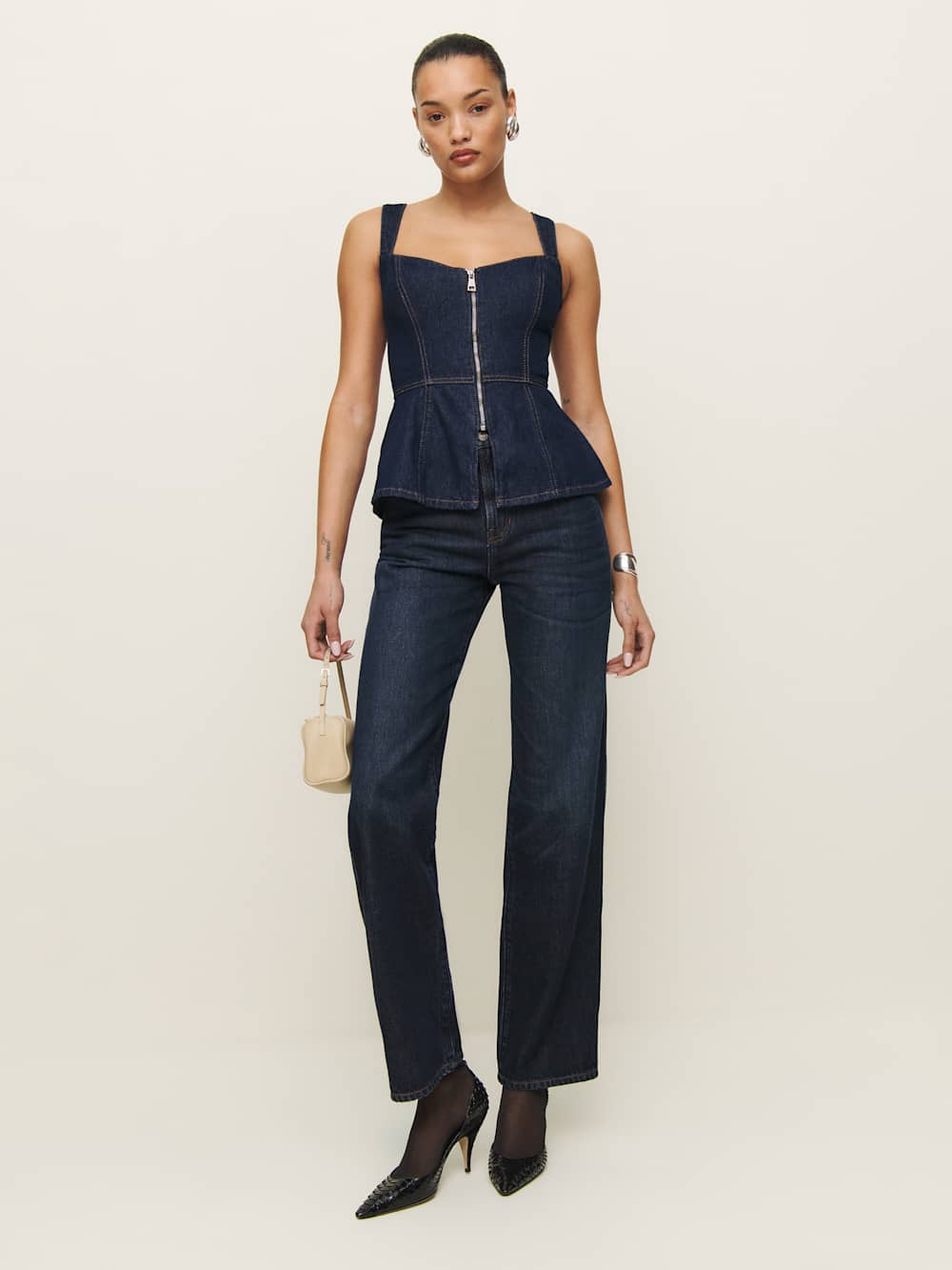 Reformation Zeta Denim Top - Grenada