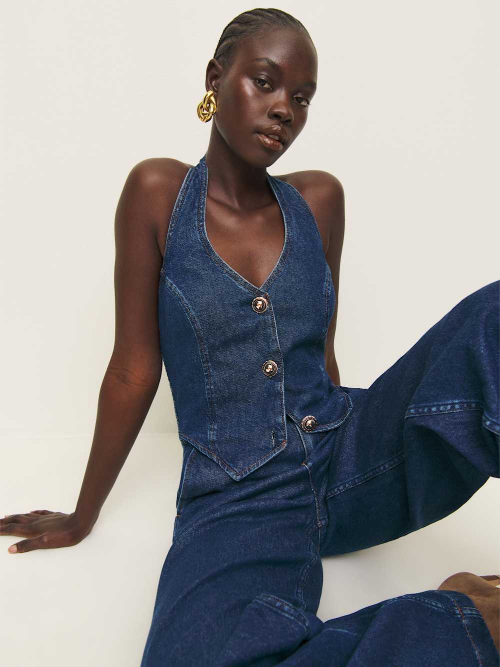 Reformation Lorenza Denim Jumpsuit - Salinas