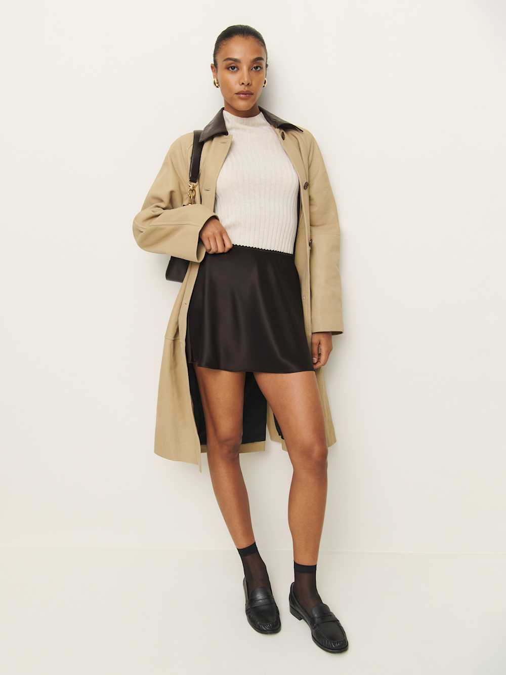 Reformation Brandy Satin Skirt - Mole