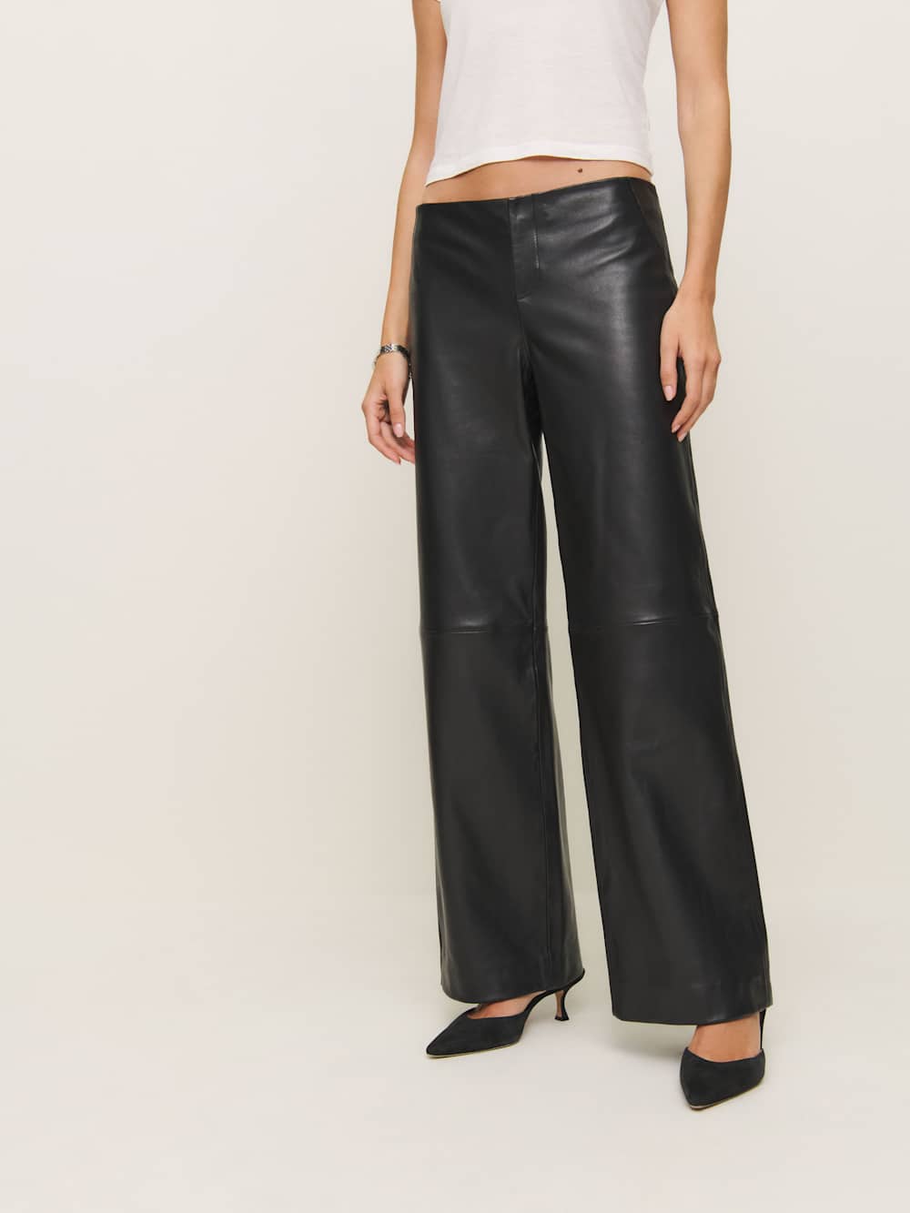 Reformation Petites Veda Vida Low Rise Leather Pant - Black
