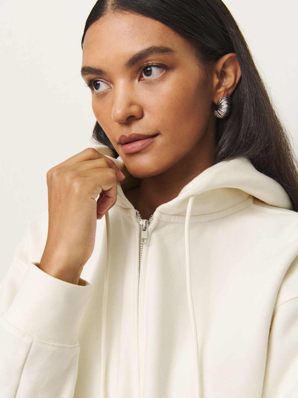 Reformation Austin Zip Up Hoodie - Fior Di Latte
