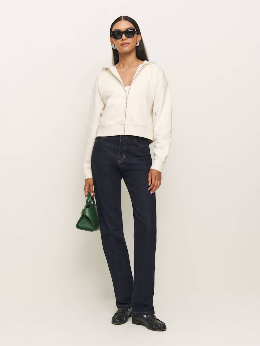 Reformation Austin Zip Up Hoodie - Fior Di Latte