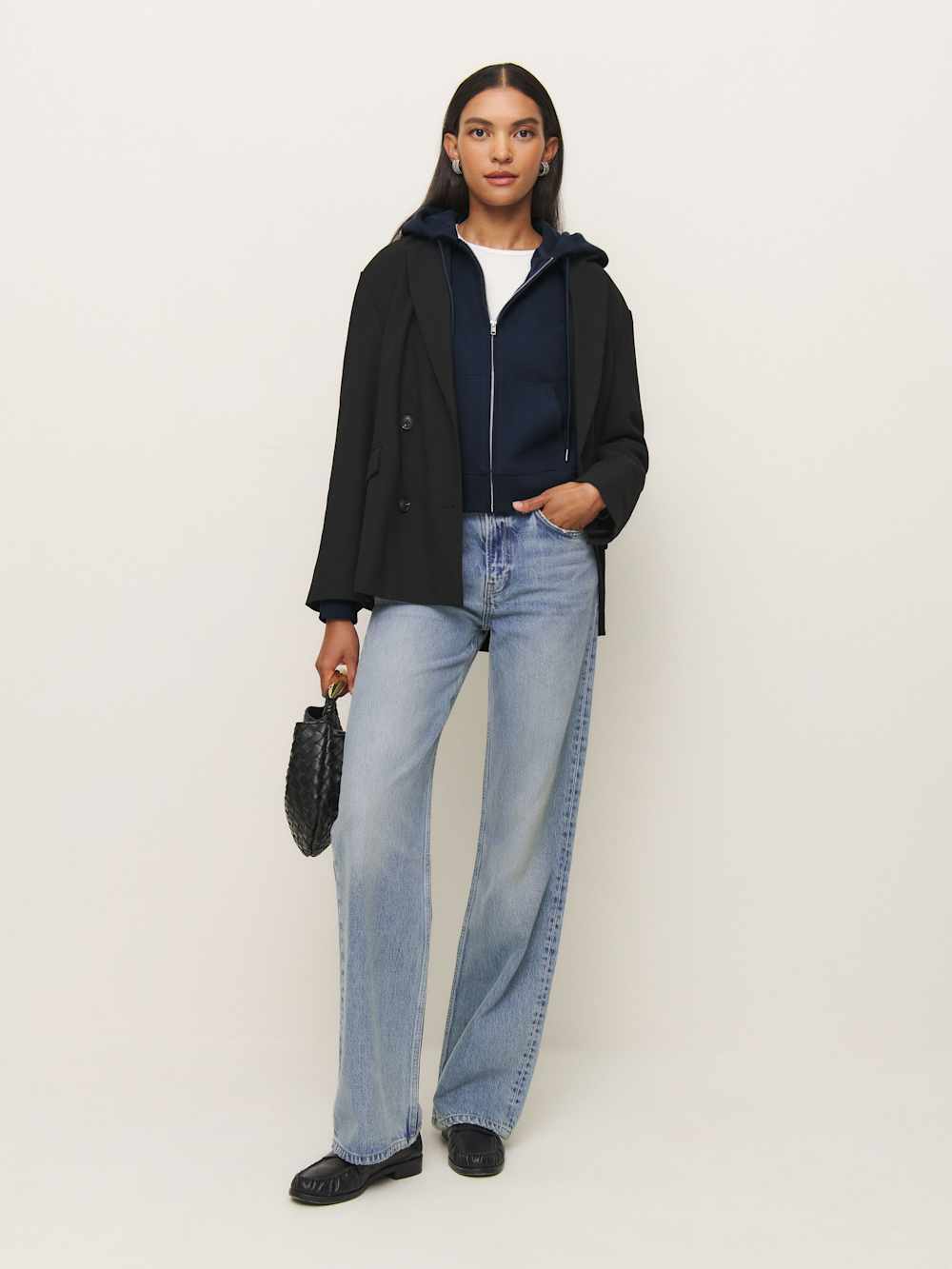 Reformation Austin Zip Up Hoodie - Midnight