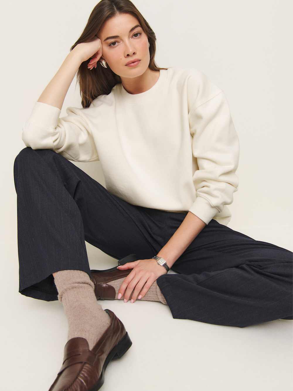 Reformation Emma Classic Crewneck Sweatshirt - Fior Di Latte
