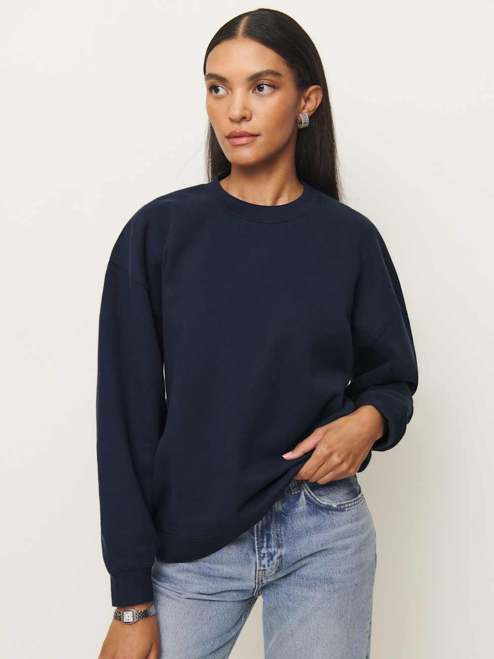 Reformation Emma Classic Crewneck Sweatshirt - Midnight