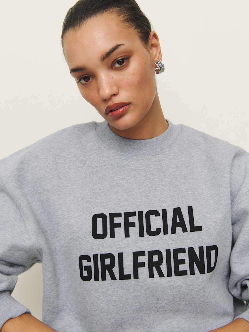 Reformation Emma Classic Crewneck Sweatshirt - Official Girlfriend Sweatshirt Heather Grey And Black
