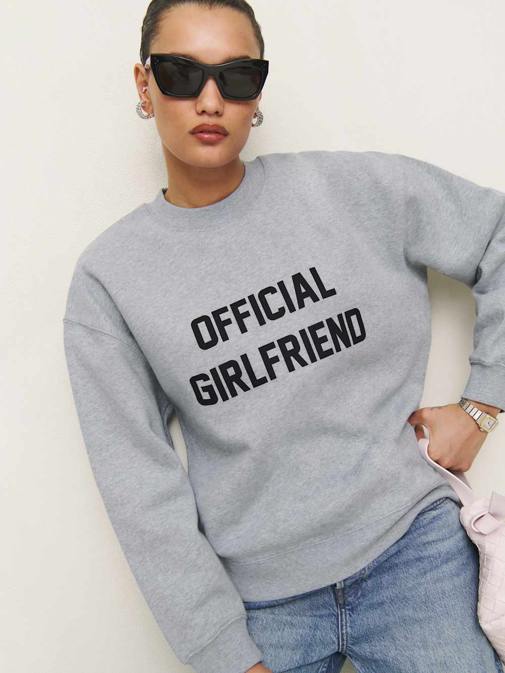 Reformation Emma Classic Crewneck Sweatshirt - Official Girlfriend Sweatshirt Heather Grey And Black