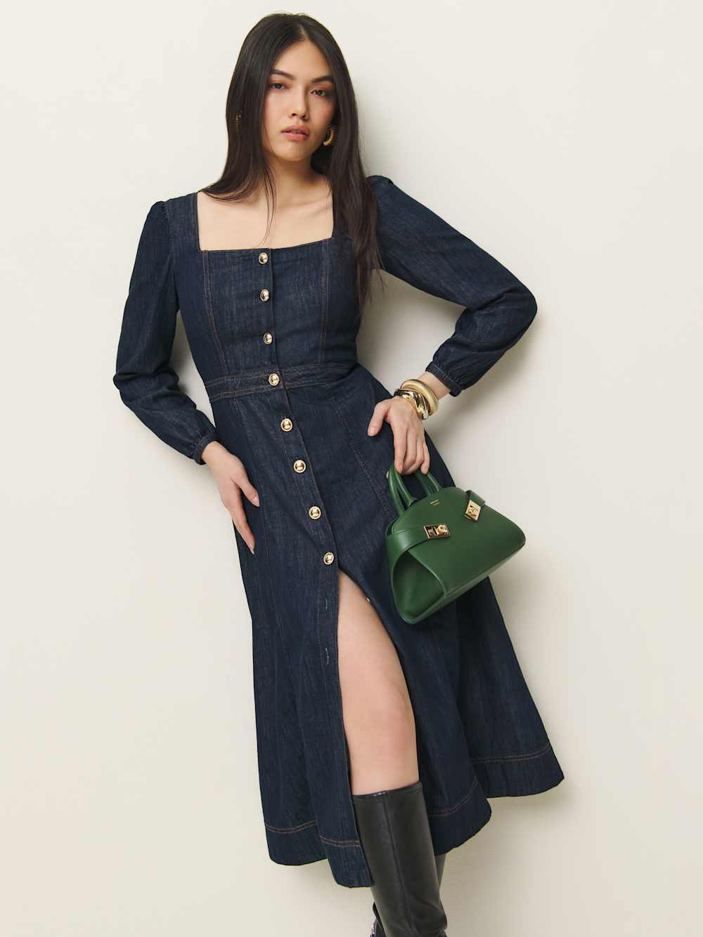 Reformation Celeste Denim Midi Dress - Liffey