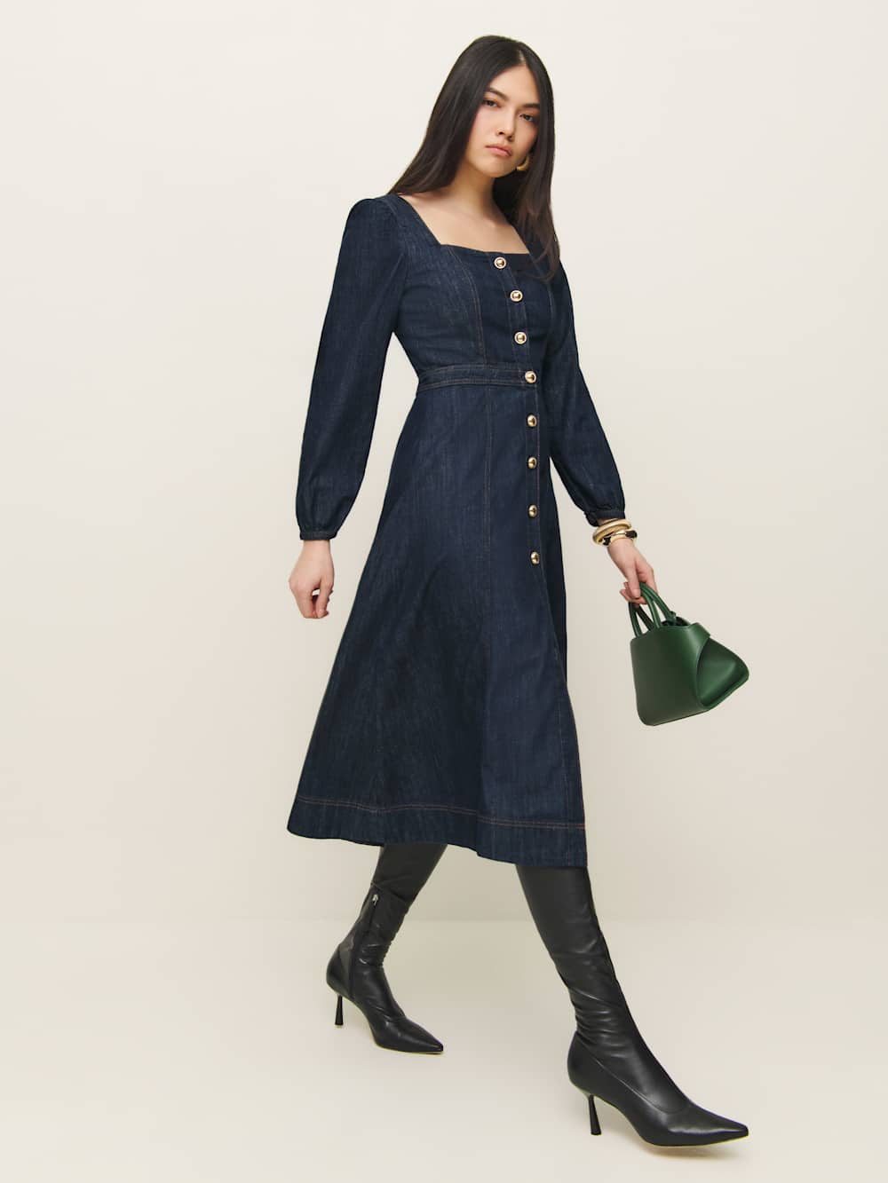 Reformation Celeste Denim Midi Dress - Liffey