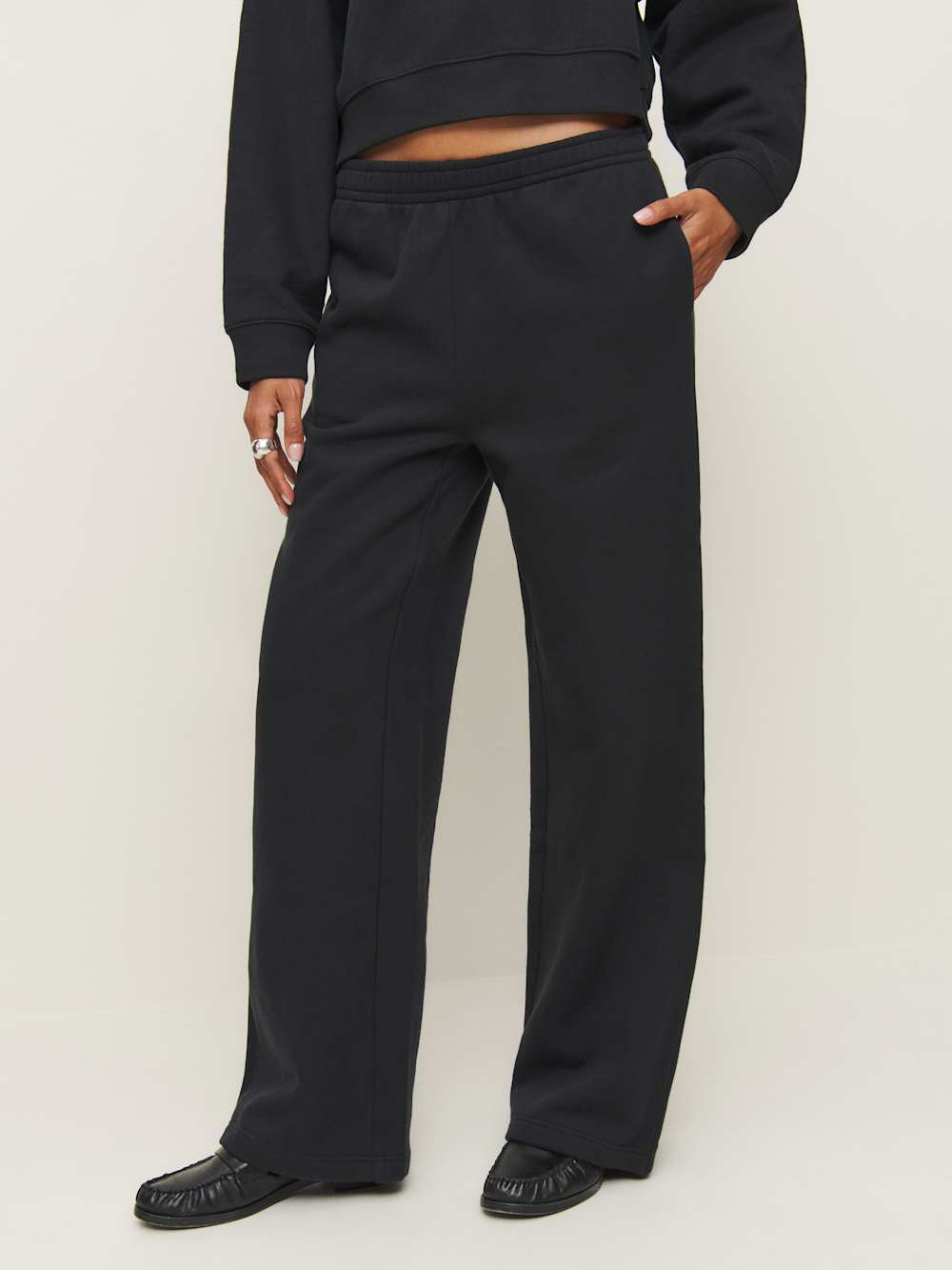 Reformation Kira Wide Leg Sweatpant - Black