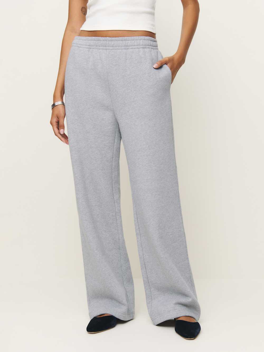 Reformation Kira Wide Leg Sweatpant - Heather Grey