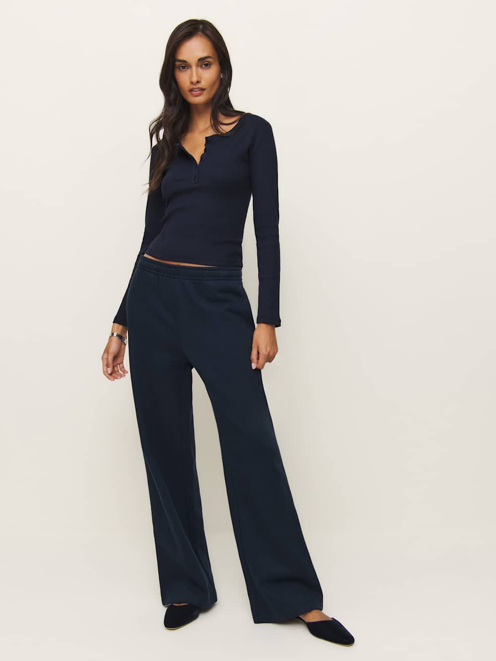 Reformation Kira Wide Leg Sweatpant - Midnight