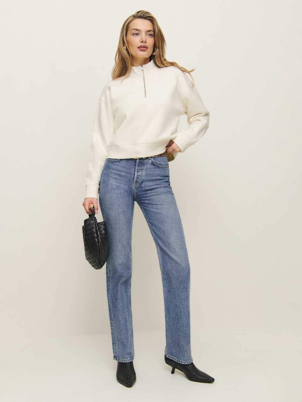 Reformation Maddie Zip Sweatshirt - Fior Di Latte