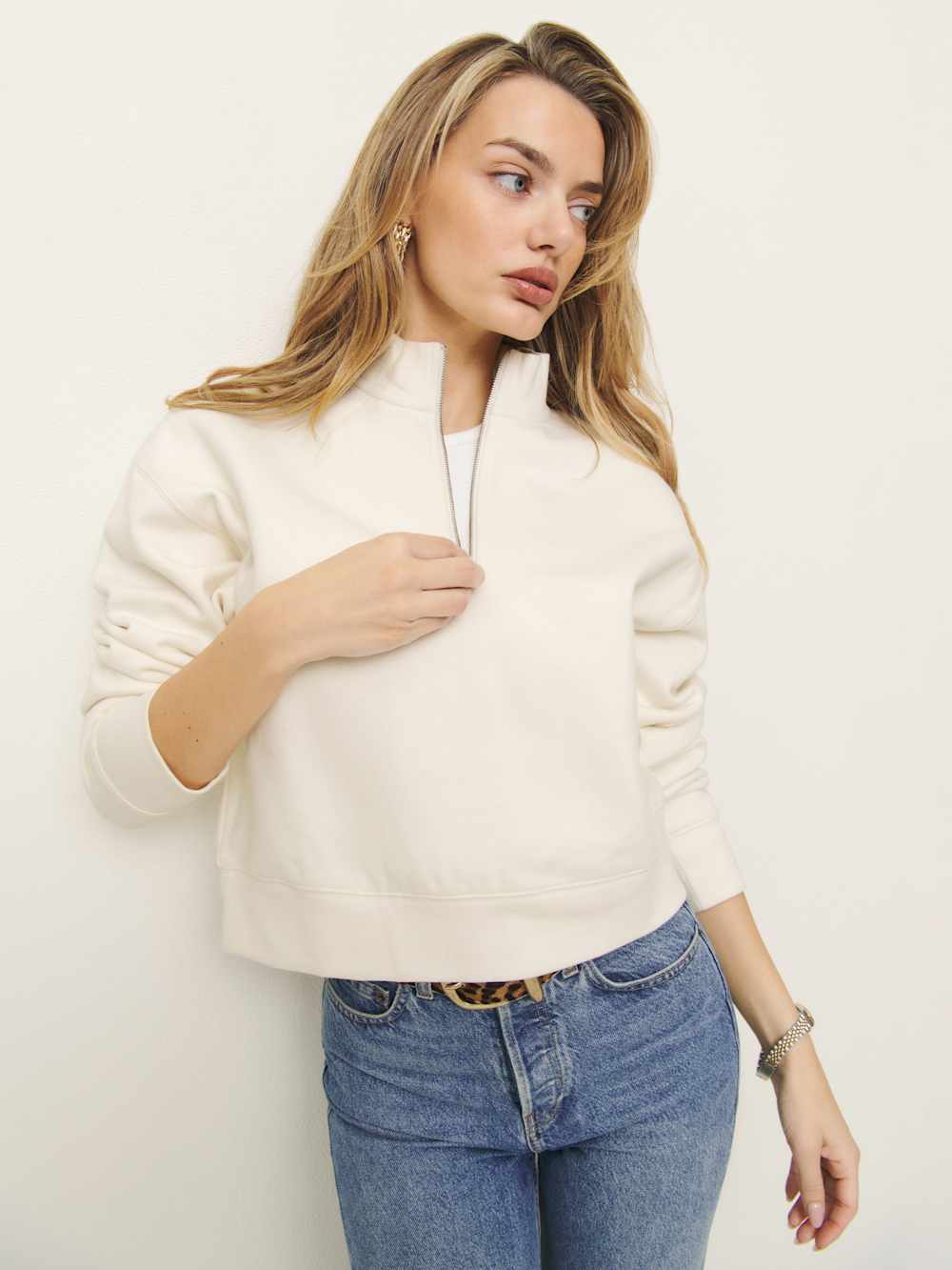 Reformation Maddie Zip Sweatshirt - Fior Di Latte
