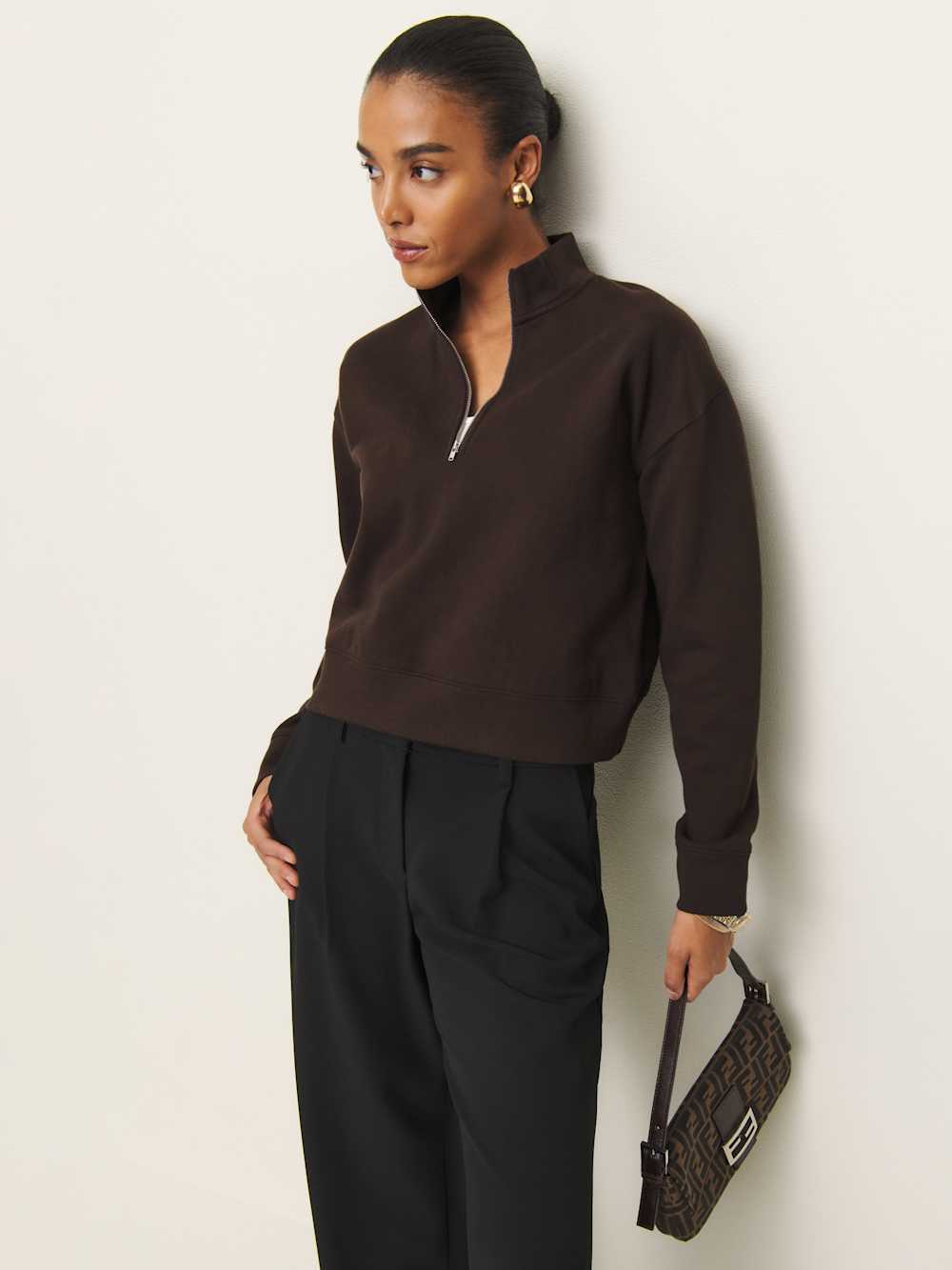 Reformation Maddie Zip Sweatshirt - Mole